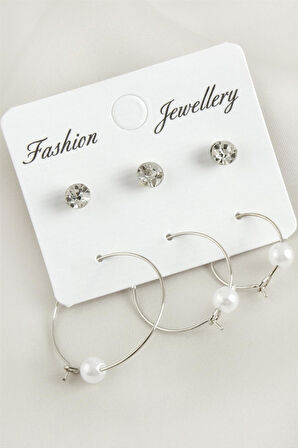 6 Adet İnci Taşlı Halka Küpe 2,5 cm