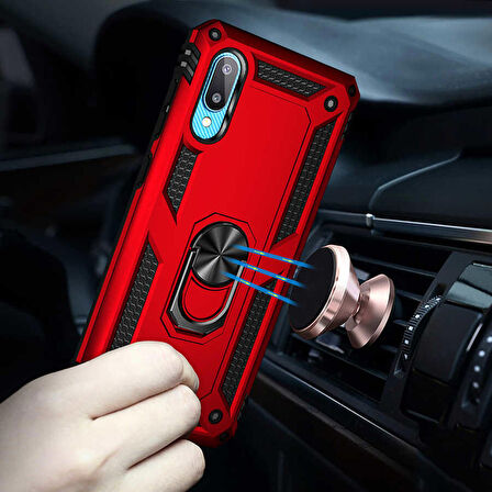 Gpack Samsung Galaxy A02 Kılıf Vega Tank Koruma Standlı Yüzüklü MıknatıslıNano Glass
