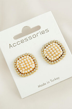 Kare Taşlı Yeni Sezon İnci Küpe