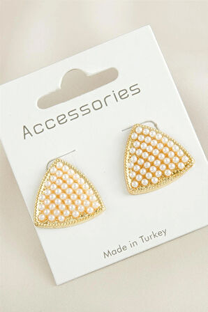 Üçgen Taşlı Yeni Sezon İnci Küpe