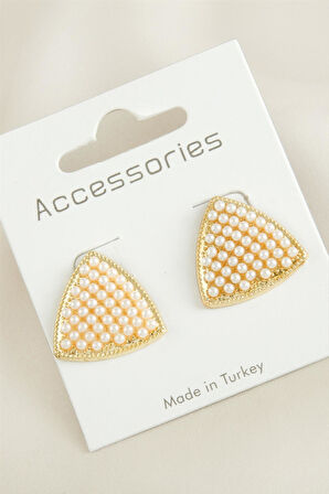 Üçgen Taşlı Yeni Sezon İnci Küpe