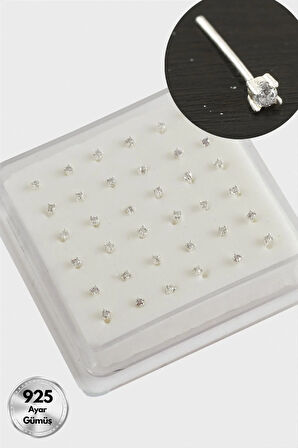2 mm Kare Zirkon Tek Taşlı Gümüş Hızma 36 Adet