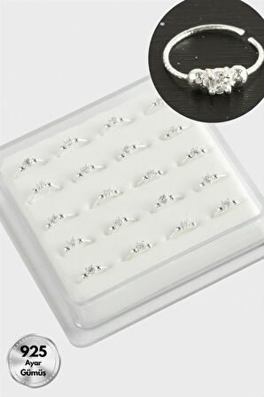 Zirkon Tek Taşlı Halka Gümüş Hızma 20 Adet