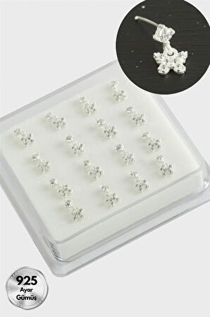 Kelebek Sallantılı Zirkon Taşlı Gümüş Hızma 16 Adet