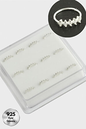 Zikzak Zirkon Taşlı Halka Gümüş Hızma 12 Adet