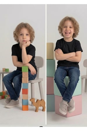 Çocuk T-shirt 2'li Paket Siyah Pamuklu Likralı Tişört