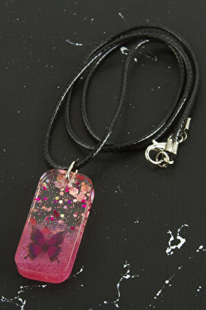 Kelebek Dikdörtgen Epoksi Kolye