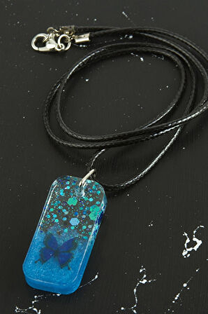 Kelebek Dikdörtgen Epoksi Kolye