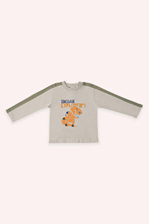 Erkek Çocuk Baskılı Uzun Kollu T-Shirt Bej