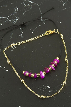 2 Adet Kırık Doğaltaşlı Zincir Halhal