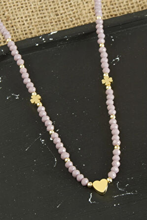 Kalp Metal Aparatlı Kristal Kolye