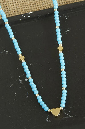 Kalp Metal Aparatlı Kristal Kolye