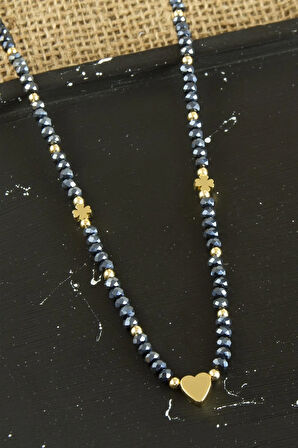 Kalp Metal Aparatlı Kristal Kolye