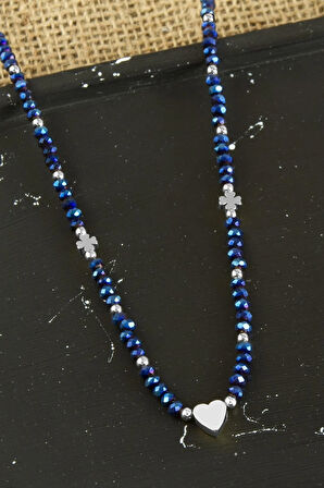 Kalp Metal Aparatlı Kristal Kolye