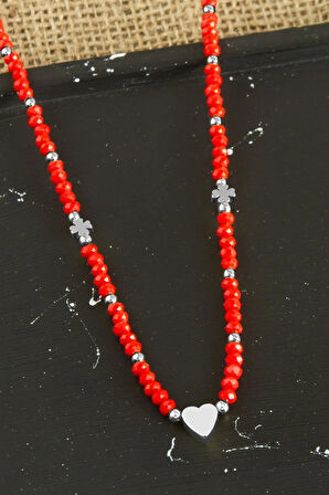 Kalp Metal Aparatlı Kristal Kolye