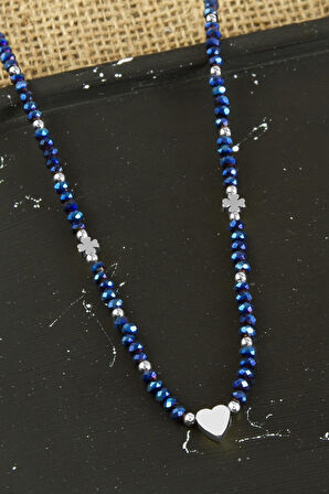 Kalp Metal Aparatlı Kristal Kolye