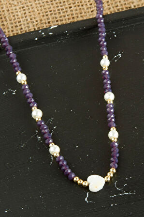 Kalp Sedef İnci Kristal Kolye