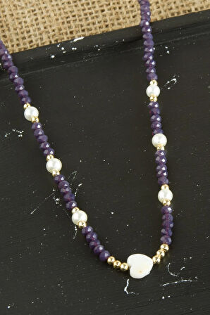 Kalp Sedef İnci Kristal Kolye