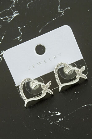 Kalp Kelebek Zirkon Taşlı Küpe