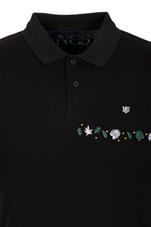 Erkek Polo Yaka Tişört Siyah %100 Pamuk Slim Fit Ribanalı Kol Nakışlı T-shirt NCS JEANS 1169