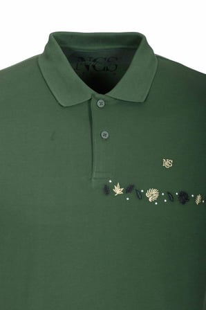 Erkek Polo Yaka Tişört Koyu Yeşil %100 Pamuk Slim Fit Ribanalı Kol Nakışlı T-shirt NCS JEANS 1169