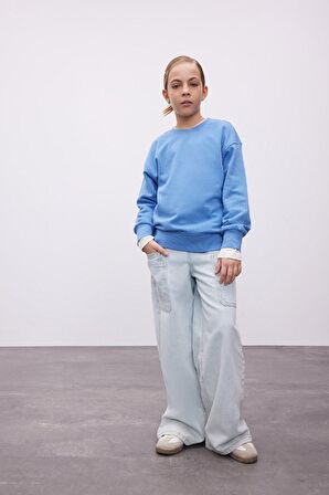 DeFacto Kız Çocuk Relax Fit Bisiklet Yaka Pamuklu Basic Düz Okul Sweatshirt A2797A824AUBE756