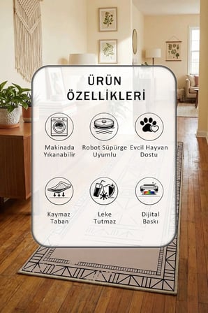 Ehl-120 Dijital Baskılı Kaymaz Yıkanabilir Yolluk - Leke Tutmaz