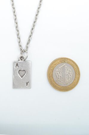 2'li Maça As İskambil - Full As İskambil Zar Erkek Kadın Kolye Seti 925 Ayar Gümüş Kaplama