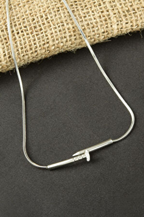 Çivi Zirkon Taşlı Lüks Çelik Kolye