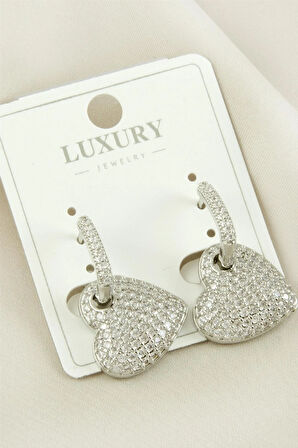 Kalp Zirkon Taşlı Lüks Küpe