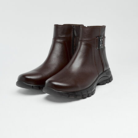 Hakiki Deri Fermuarlı Kadın Bot 