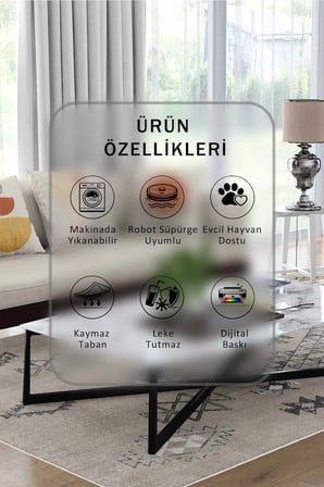 Yıkanabilir Kaymaz Taban Dijital Baskılı Halı ve Yolluk – Leke Tutmaz Salon & Mutfak Halısı