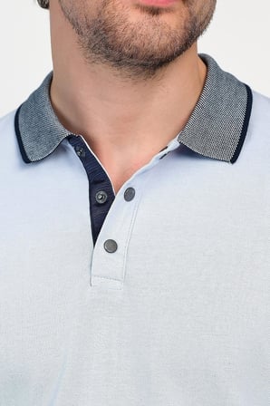 Erkek Basic Düz Kısa Kol Pudra Uzun Polo Yaka Tişört