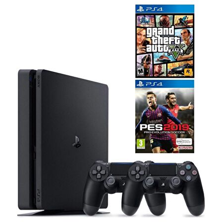 Sony Playstation 4 Slim + 2.Dualshock + PS4 Pes 19 + PS4 Gta 5