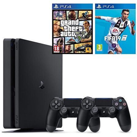 Sony PS4 Slim 500 GB Oyun Konsolu + PS4 Gta 5 + PS4 Fifa 19 Türkçe + 2. Kol