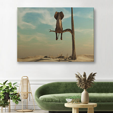 Harita Sepeti Ağaç Dalında Oturan Fil Dekoratif Kanvas Tablo 1171