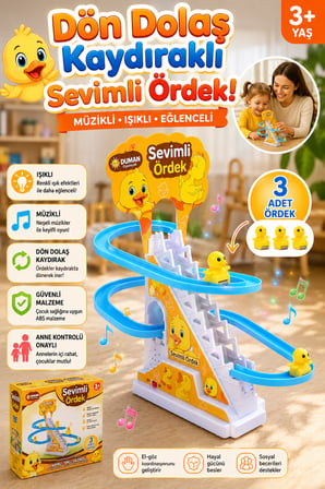  Sevimli Ördek Işıklı ve Müzikli Kaydıraklı Merdiven İnen Eğlenceli Oyuncak Seti (3+ Yaş)