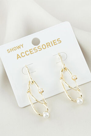 Oval İnci Metal Küpe