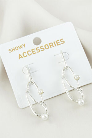 Oval İnci Metal Küpe