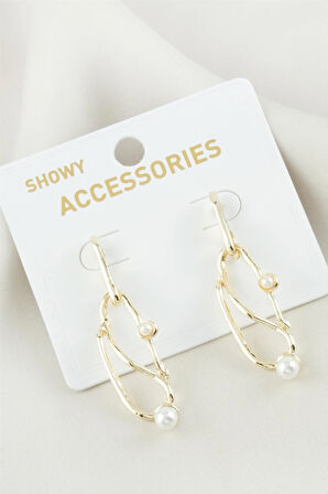 Oval İnci Metal Küpe