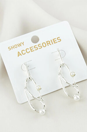 Oval İnci Metal Küpe