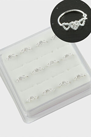 Kalp Zirkon Halka Gümüş Hızma 12 Adet