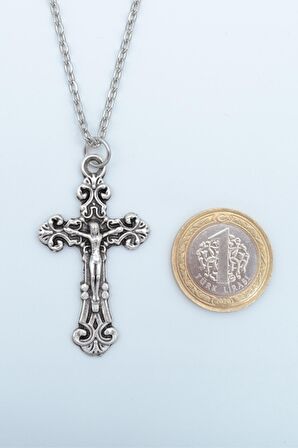 2'li Hz.İsa Haç - Çarmıh Erkek Kadın Kolye Seti 925 Ayar Gümüş Kaplama