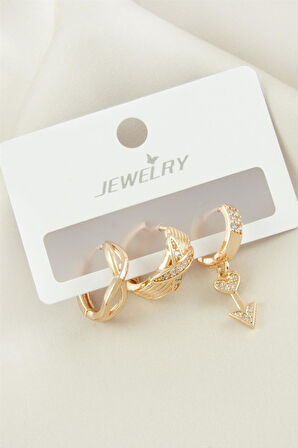 3 Adet Sonsuzluk Zirkon Taşlı Lüks Küpe