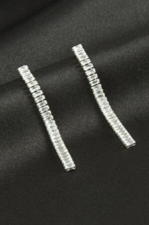 İnce Baget Zirkon Taşlı Lüks Küpe