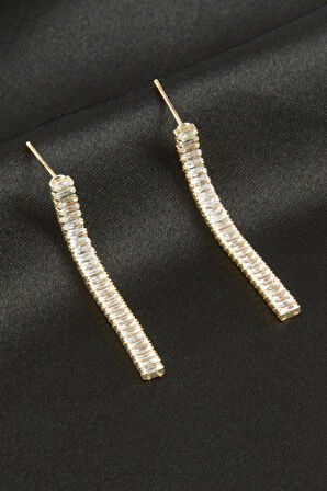 İnce Baget Zirkon Taşlı Lüks Küpe