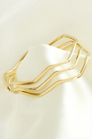 3 Adet Zikzak Ajda Lüks Çelik Bilezik 65*2 mm