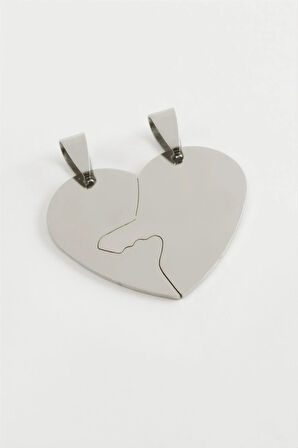 Kalp İsim Yazılabilir Çift Çelik Kolye Ucu 3,5 cm