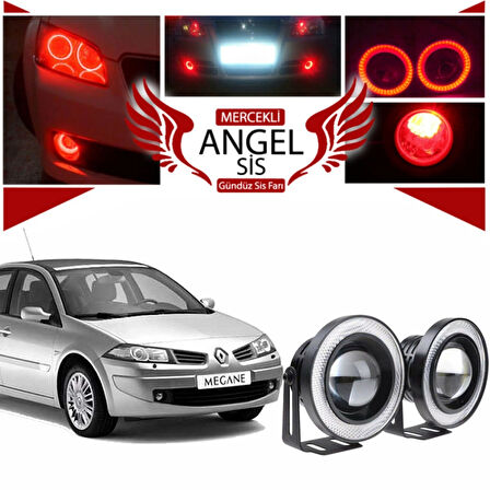 Renault Megane 2 Uyumlu, Universal Mercekli Led Angel Sis Farı, 76mm Kırmızı Renk