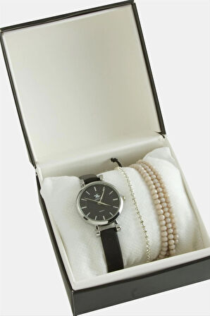 Kayışlı Bayan Kol Saati ve Kutulu Bileklik Kombini